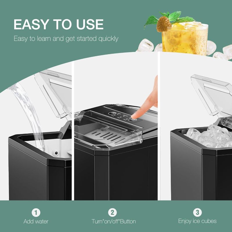 Photo 1 of Countertop Ice Maker,9 Cubes in 6 Mins,26lbs in 24Hrs,2 Sizes of Bullet Ice,Auto-Cleaning,Portable Ice Machine with Handle,Basket and Scoop for Home Kitchen,Party and Camping(Black)