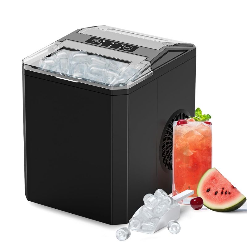 Photo 1 of Countertop Ice Maker,9 Cubes in 6 Mins,26lbs in 24Hrs,2 Sizes of Bullet Ice,Auto-Cleaning,Portable Ice Machine with Handle,Basket and Scoop for Home Kitchen,Party and Camping(Black)