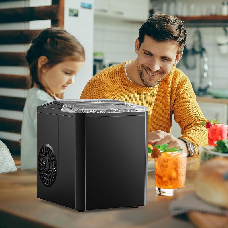 Photo 1 of Countertop Ice Maker,9 Cubes in 6 Mins,26lbs in 24Hrs,2 Sizes of Bullet Ice,Auto-Cleaning,Portable Ice Machine with Handle,Basket and Scoop for Home Kitchen,Party and Camping(Black)