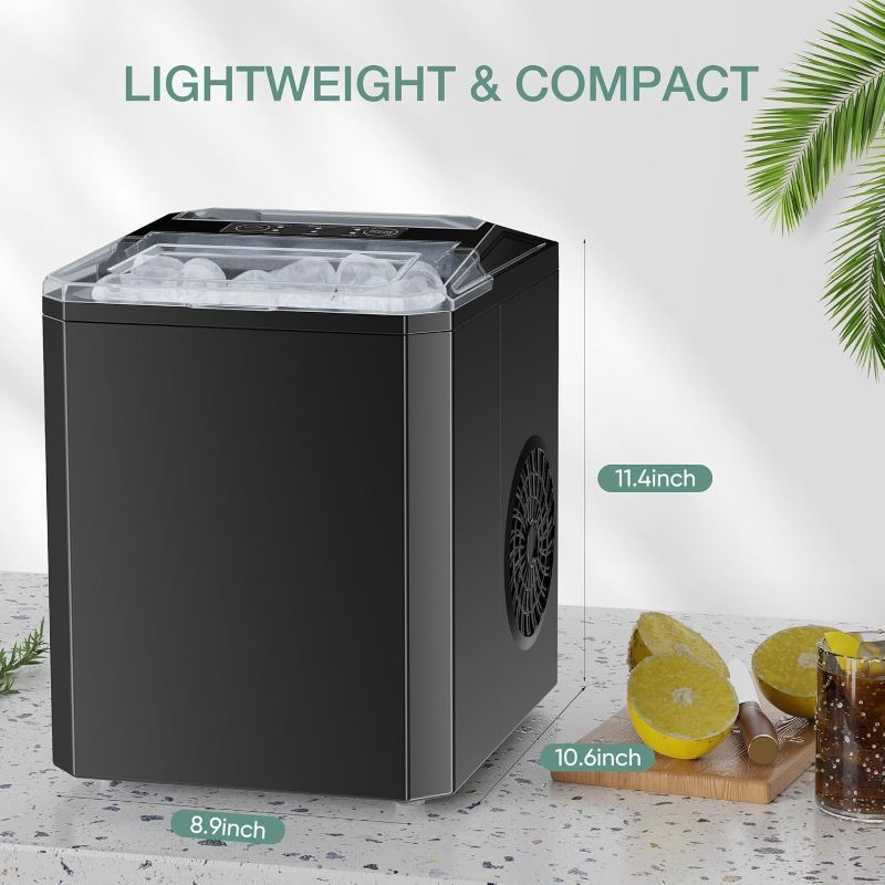 Photo 1 of Countertop Ice Maker,9 Cubes in 6 Mins,26lbs in 24Hrs,2 Sizes of Bullet Ice,Auto-Cleaning,Portable Ice Machine with Handle,Basket and Scoop for Home Kitchen,Party and Camping(Black)