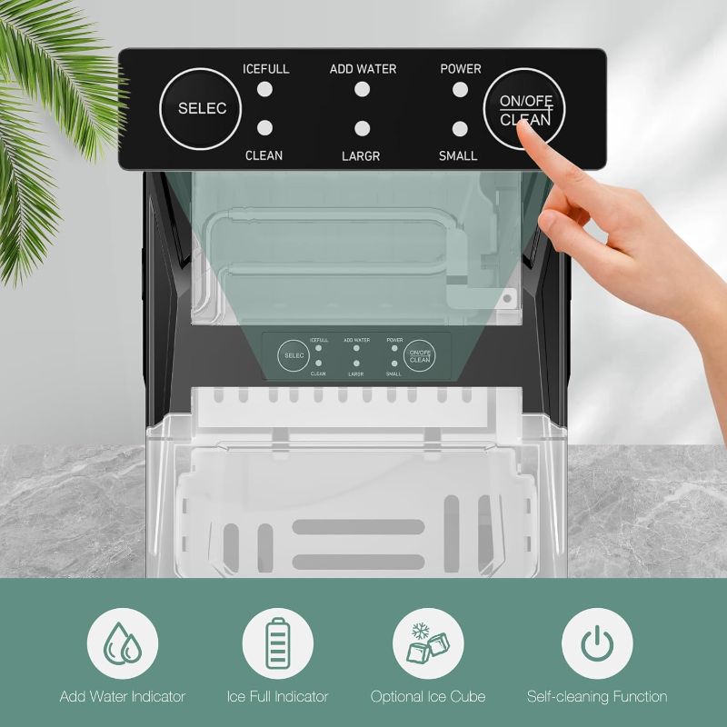 Photo 1 of Countertop Ice Maker,9 Cubes in 6 Mins,26lbs in 24Hrs,2 Sizes of Bullet Ice,Auto-Cleaning,Portable Ice Machine with Handle,Basket and Scoop for Home Kitchen,Party and Camping(Black)