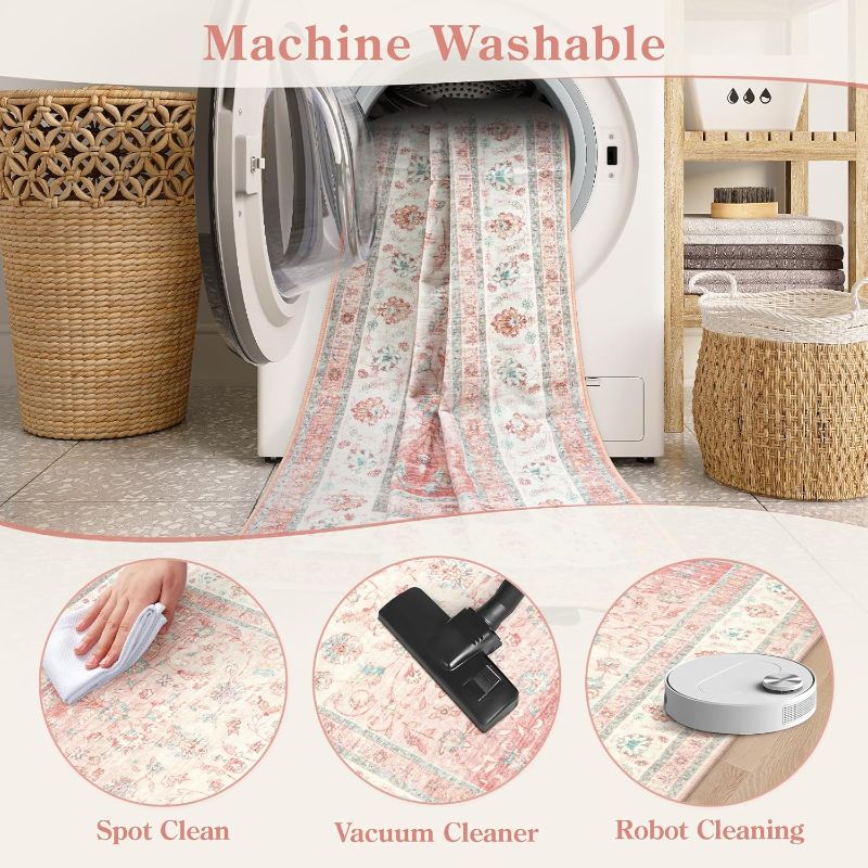 Photo 1 of LIVEBOX Washable 9x12 Area Rugs for Living Room, Light Pink Soft Large Rugs for Bedroom, Non-Slip Boho Cute Floral Area Rug for Dining Room