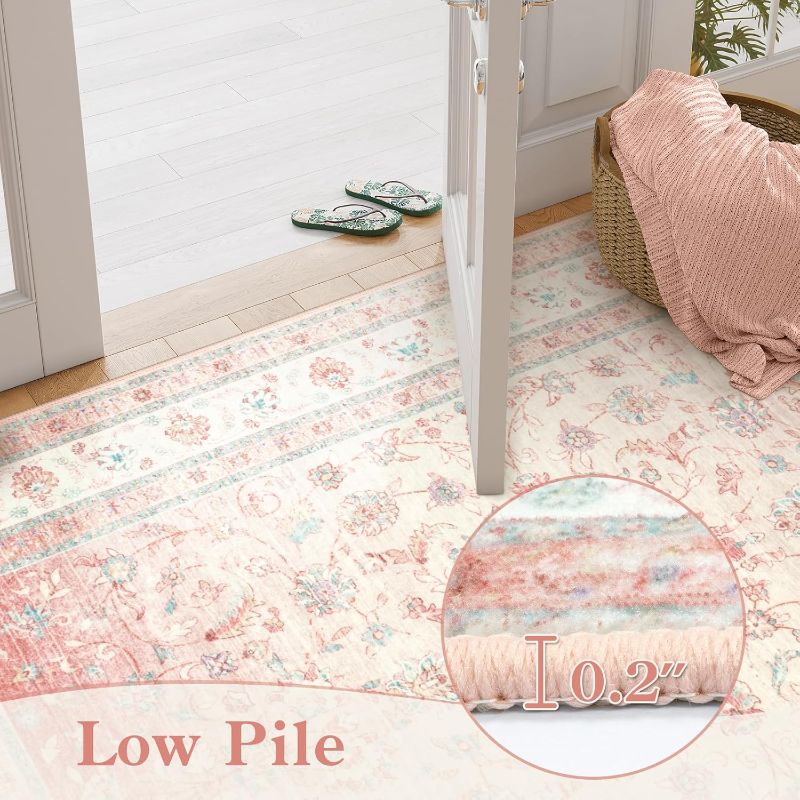 Photo 1 of LIVEBOX Washable 9x12 Area Rugs for Living Room, Light Pink Soft Large Rugs for Bedroom, Non-Slip Boho Cute Floral Area Rug for Dining Room