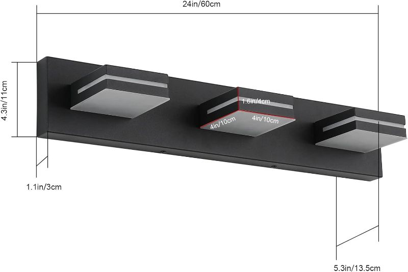 Photo 1 of SineRise LED Modern Bathroom Vanity Light Fixtures (3-Light, 24-Inch), Matte Black Modern Acrylic Bathroom Wall Lighting Fixtures Over Mirror (Cool White 6000K)