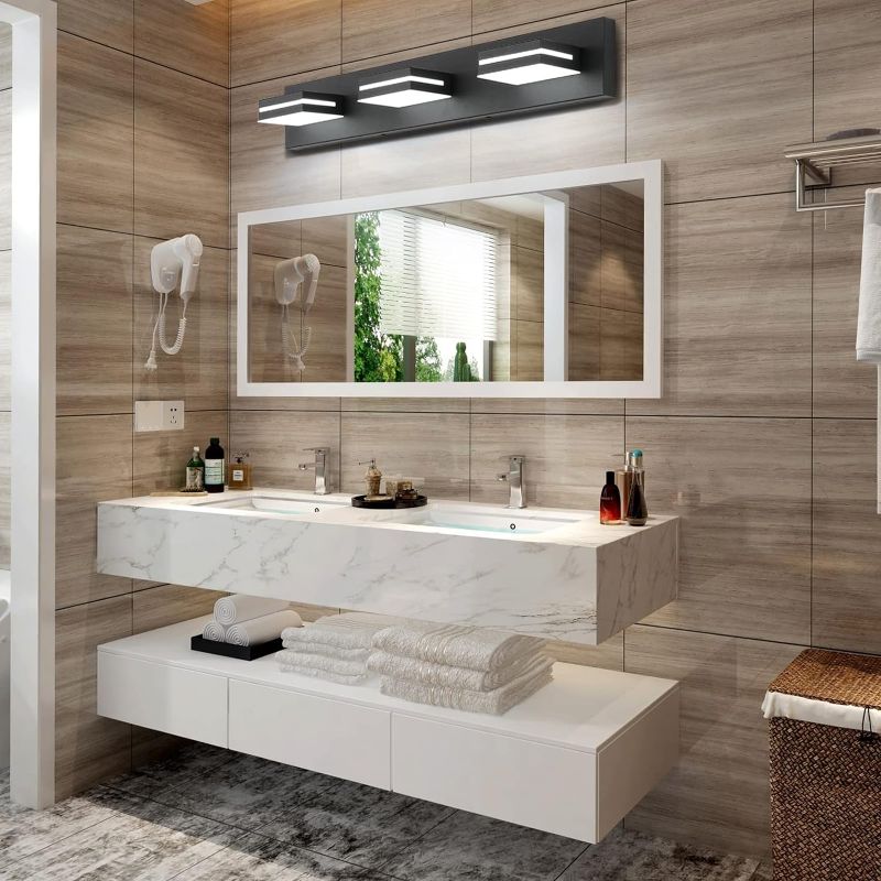 Photo 1 of SineRise LED Modern Bathroom Vanity Light Fixtures (3-Light, 24-Inch), Matte Black Modern Acrylic Bathroom Wall Lighting Fixtures Over Mirror (Cool White 6000K)
