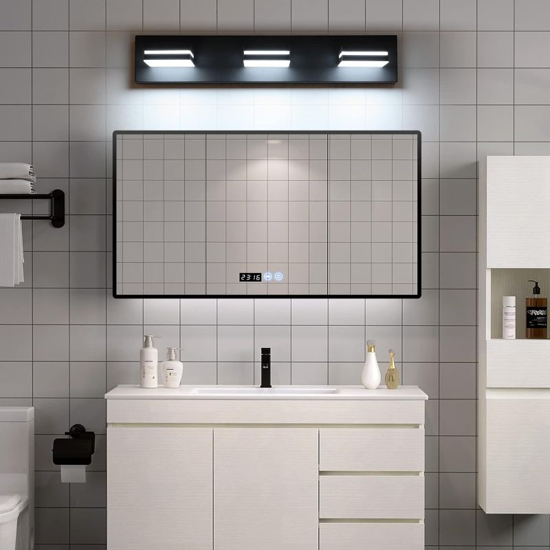 Photo 1 of SineRise LED Modern Bathroom Vanity Light Fixtures (3-Light, 24-Inch), Matte Black Modern Acrylic Bathroom Wall Lighting Fixtures Over Mirror (Cool White 6000K)