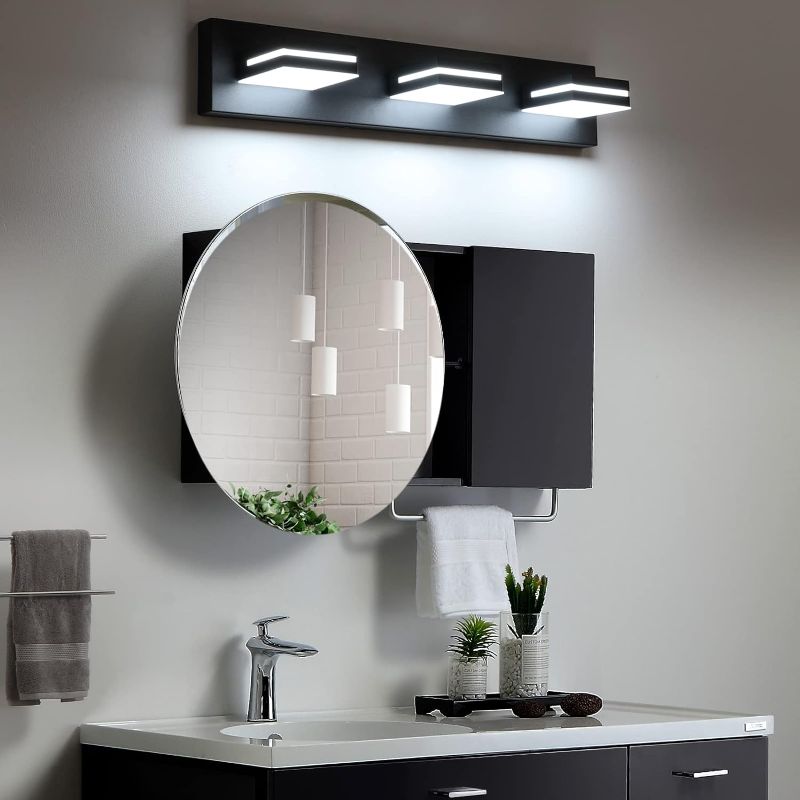 Photo 1 of SineRise LED Modern Bathroom Vanity Light Fixtures (3-Light, 24-Inch), Matte Black Modern Acrylic Bathroom Wall Lighting Fixtures Over Mirror (Cool White 6000K)