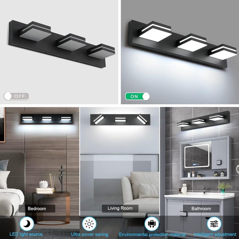 Photo 1 of SineRise LED Modern Bathroom Vanity Light Fixtures (3-Light, 24-Inch), Matte Black Modern Acrylic Bathroom Wall Lighting Fixtures Over Mirror (Cool White 6000K)