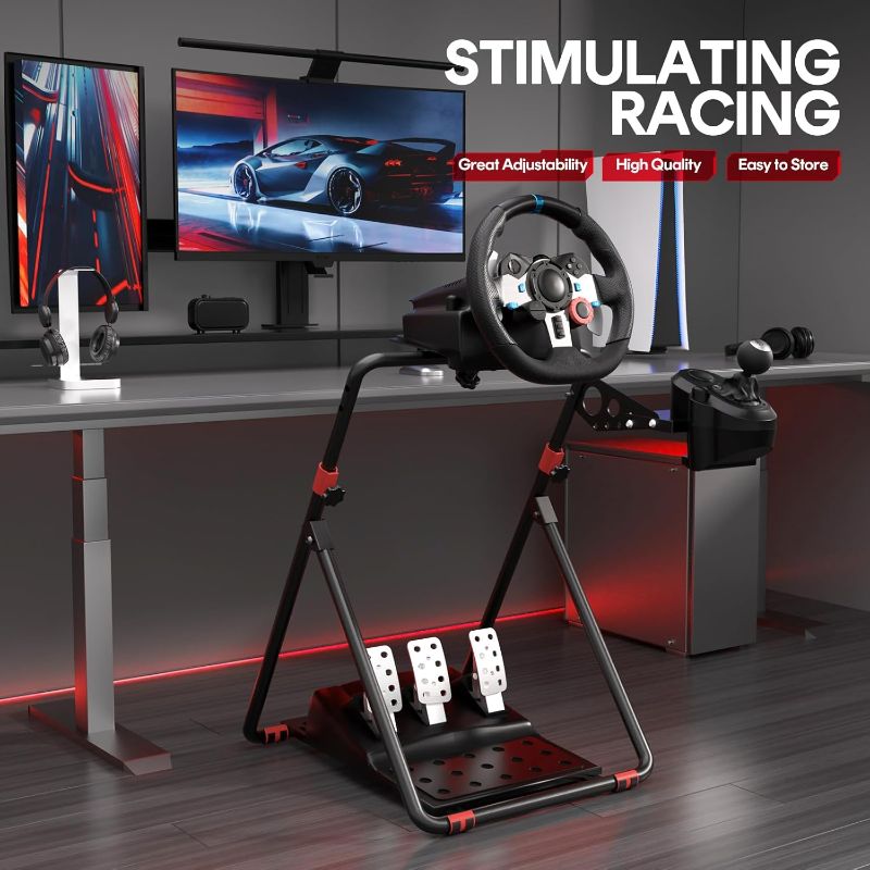 Photo 1 of RACGTING Racing Wheel Stand for Logitech G29 - Foldable Racing Simulator Cockpit, Adjustable Sim Racing Stand for Logitech G920/G923/G27/G25, Thrustmaster T248X/T248/T300RS/T150/458, Black