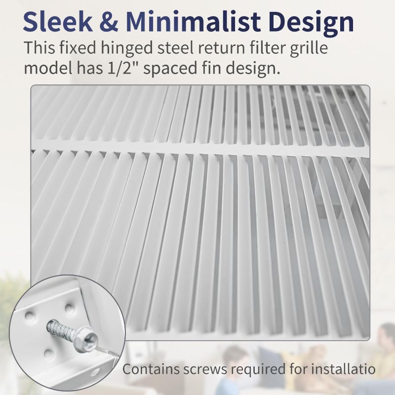 Photo 1 of 24"W x 18"H [Duct Opening Size] Steel Return Air Filter Grille - Removable Face/Door for 1 inch Filters -HVAC Vent Cover Grill - White [Outer Dimensions: 26 5/8"W X 20 5/8"H]