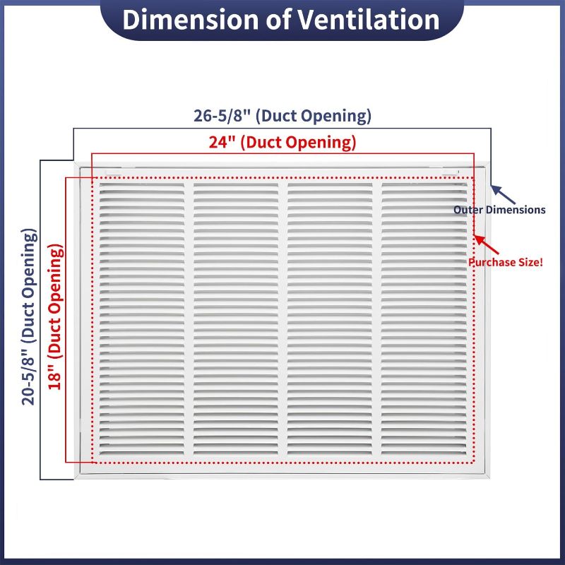 Photo 1 of 24"W x 18"H [Duct Opening Size] Steel Return Air Filter Grille - Removable Face/Door for 1 inch Filters -HVAC Vent Cover Grill - White [Outer Dimensions: 26 5/8"W X 20 5/8"H]