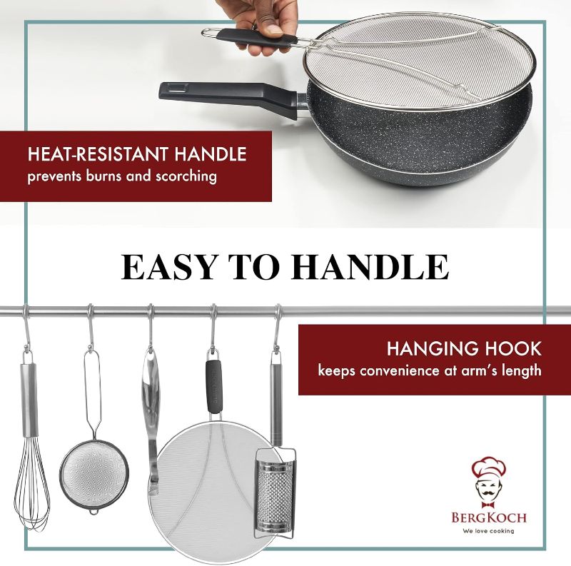 Photo 1 of BergKoch Splatter Screen for Frying Pan - 15 Inch Stainless Steel Grease Splatter Guard - Cover Oil Splash when Sizzling Bacon, Cooking Fried Chicken or Popcorn
