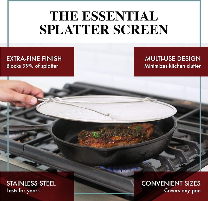 Photo 1 of BergKoch Splatter Screen for Frying Pan - 15 Inch Stainless Steel Grease Splatter Guard - Cover Oil Splash when Sizzling Bacon, Cooking Fried Chicken or Popcorn