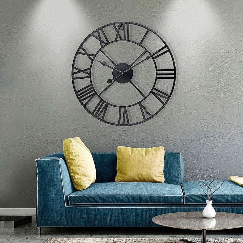 Photo 1 of Antique Tower 24 inch Large Roman Numeral Wall Clock, Indoor Outdoor Patio Waterproof Oversized Decorative Contemporary Clock, Antique Black Metal Wall Clock Battery Operated Retro Art Hanging Clock,2