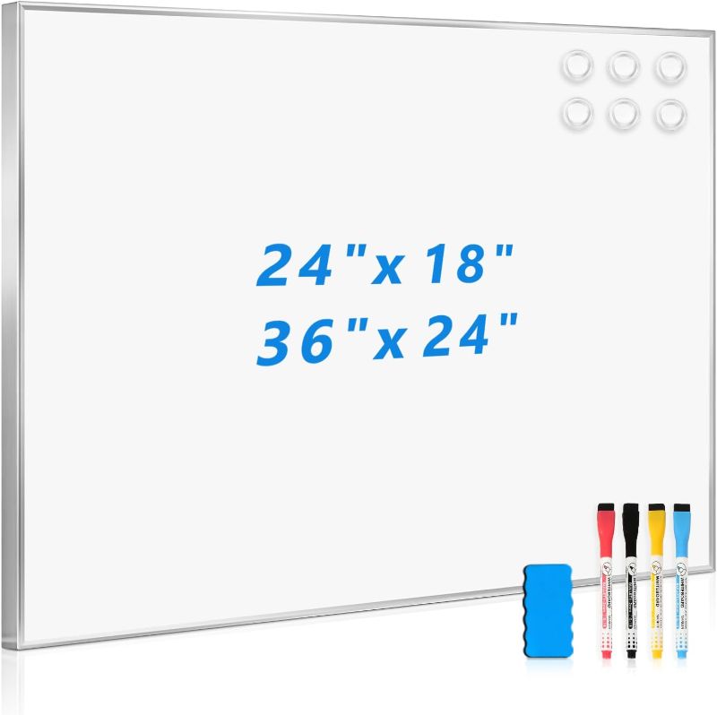 Photo 1 of Whiteboard for Wall, 24" x 18" Magnetic White Board Dry Erase Board with Silver Aluminum Frame, Hanging Wipe Board for Office, Home, School