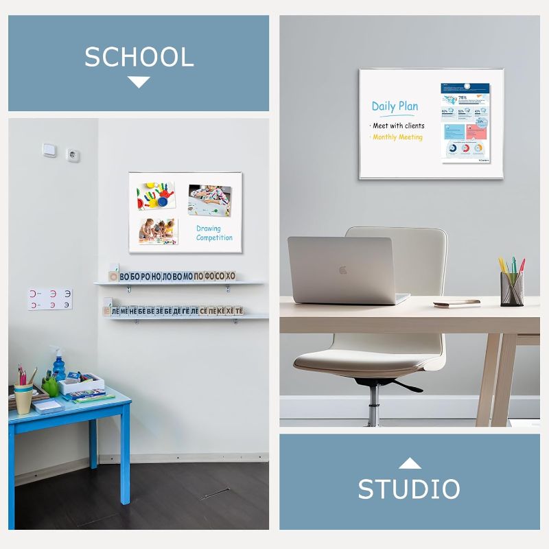 Photo 1 of Whiteboard for Wall, 24" x 18" Magnetic White Board Dry Erase Board with Silver Aluminum Frame, Hanging Wipe Board for Office, Home, School