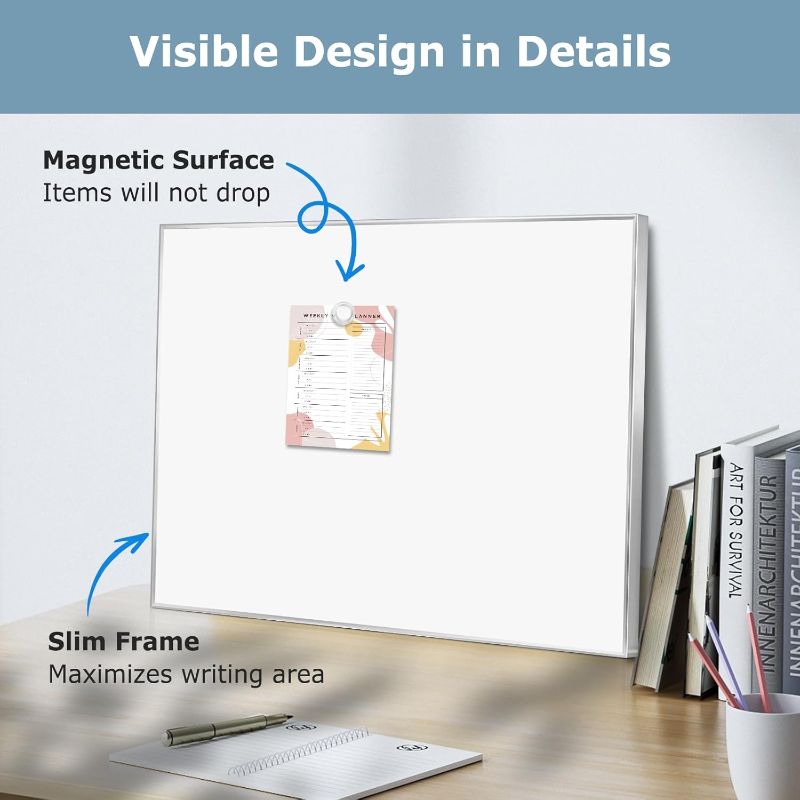 Photo 1 of Whiteboard for Wall, 24" x 18" Magnetic White Board Dry Erase Board with Silver Aluminum Frame, Hanging Wipe Board for Office, Home, School