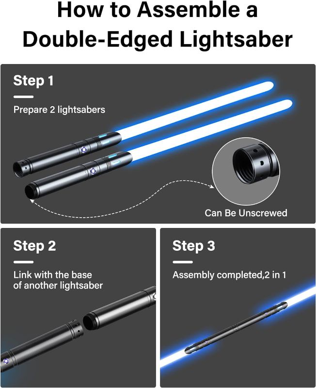 Photo 1 of Light Saber,Dueling Light Saber 2 Pack, 12Color RGB Lightsabers with Metal Hilt,Replaceable Blade FX Light Sabers for Adults,Kids, Birthday, Children's Day Gifts, Black S8