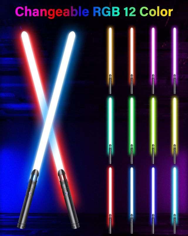 Photo 1 of Light Saber,Dueling Light Saber 2 Pack, 12Color RGB Lightsabers with Metal Hilt,Replaceable Blade FX Light Sabers for Adults,Kids, Birthday, Children's Day Gifts, Black S8