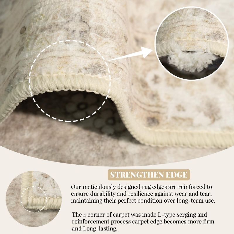 Photo 1 of MUJOO 9’x12’ Area Rug Large Rugs for Living Room Bedroom Dining Room,Boho Washable Non Slip Bohemian Vintage Distressed Farmhouse Non Slip Big Carpet,Beige Floral Flowers