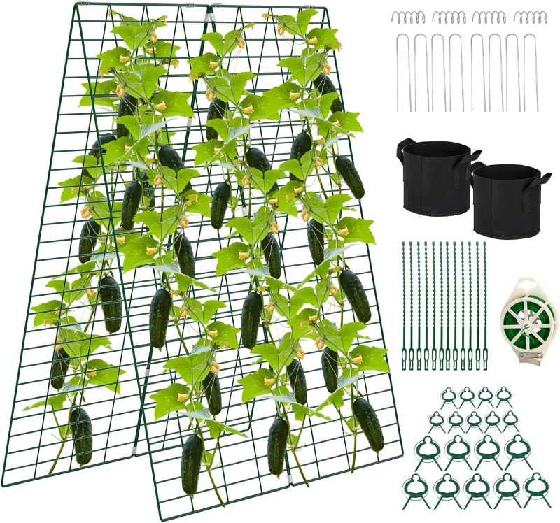 Photo 1 of Foldable Cucumber Trellis, 48" L x 34" W A-Frame Trellis, Climbing Plants Support Raised Bed Trellis with Twist Ties & Plant Bags for Outdoor Yards Gardens