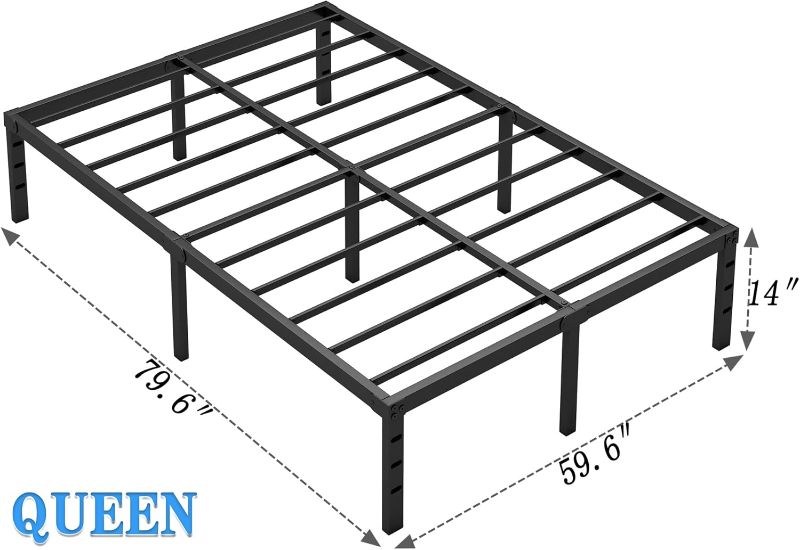 Photo 1 of Metal Bed Frame,Queen Size Bed Frame with Storage Space,Heavy Duty Sturdy Mattress Foundation,Easy Assembly,No Box Spring Needed, Black,14 Inch,Queen