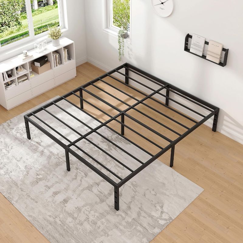 Photo 1 of Metal Bed Frame,Queen Size Bed Frame with Storage Space,Heavy Duty Sturdy Mattress Foundation,Easy Assembly,No Box Spring Needed, Black,14 Inch,Queen