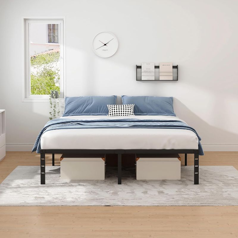 Photo 1 of Metal Bed Frame,Queen Size Bed Frame with Storage Space,Heavy Duty Sturdy Mattress Foundation,Easy Assembly,No Box Spring Needed, Black,14 Inch,Queen