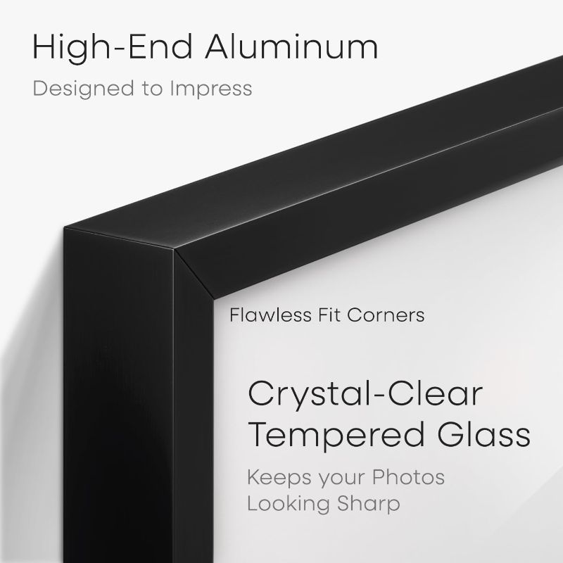 Photo 1 of Homeforia Black 11x14 Picture Frame, High End Metal 11x14 Poster Frames with Mat 8x10, 11 x 14 Black Frame Matted to 8 x 10 inch Photo, 11 by 14 Thin Hanging Frames, Tempered Glass, Wall Kit, Set of 1