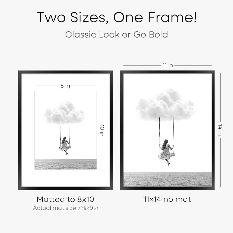 Photo 1 of Homeforia Black 11x14 Picture Frame, High End Metal 11x14 Poster Frames with Mat 8x10, 11 x 14 Black Frame Matted to 8 x 10 inch Photo, 11 by 14 Thin Hanging Frames, Tempered Glass, Wall Kit, Set of 1