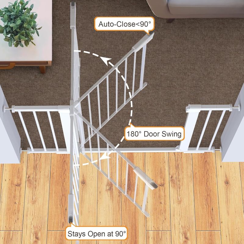 Photo 1 of Cumbor 29.7-46" Baby Gate for Stairs, Toddler Safety Essentials for The House, Auto Close Dog Gate for Doorways, Mom's Choice Awards Winner-Easy Install Pressure Mounted Pet Gates for Dogs, White