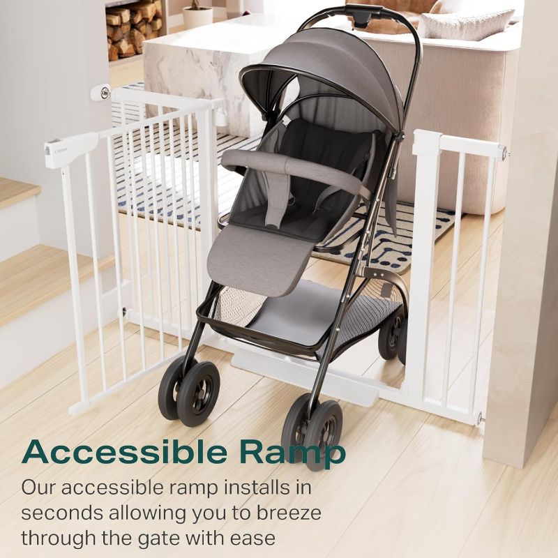 Photo 1 of Cumbor 29.7-46" Baby Gate for Stairs, Toddler Safety Essentials for The House, Auto Close Dog Gate for Doorways, Mom's Choice Awards Winner-Easy Install Pressure Mounted Pet Gates for Dogs, White