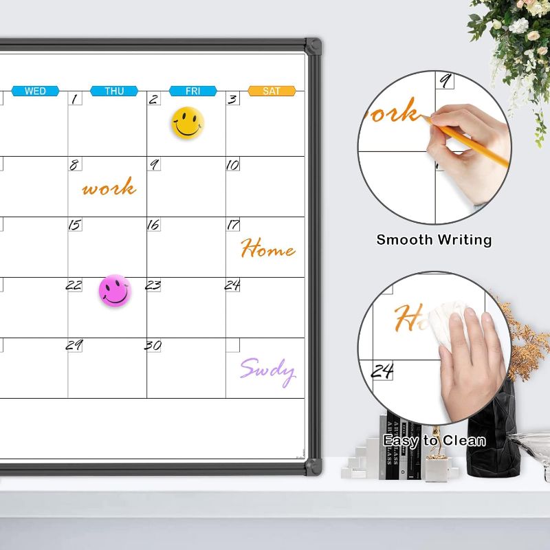 Photo 1 of JILoffice Dry Erase Calendar Whiteboard - Magnetic White Board Calendar Monthly 36 X 24 Inch, Black Aluminum Frame Wall Mounted Board for Office Home and School