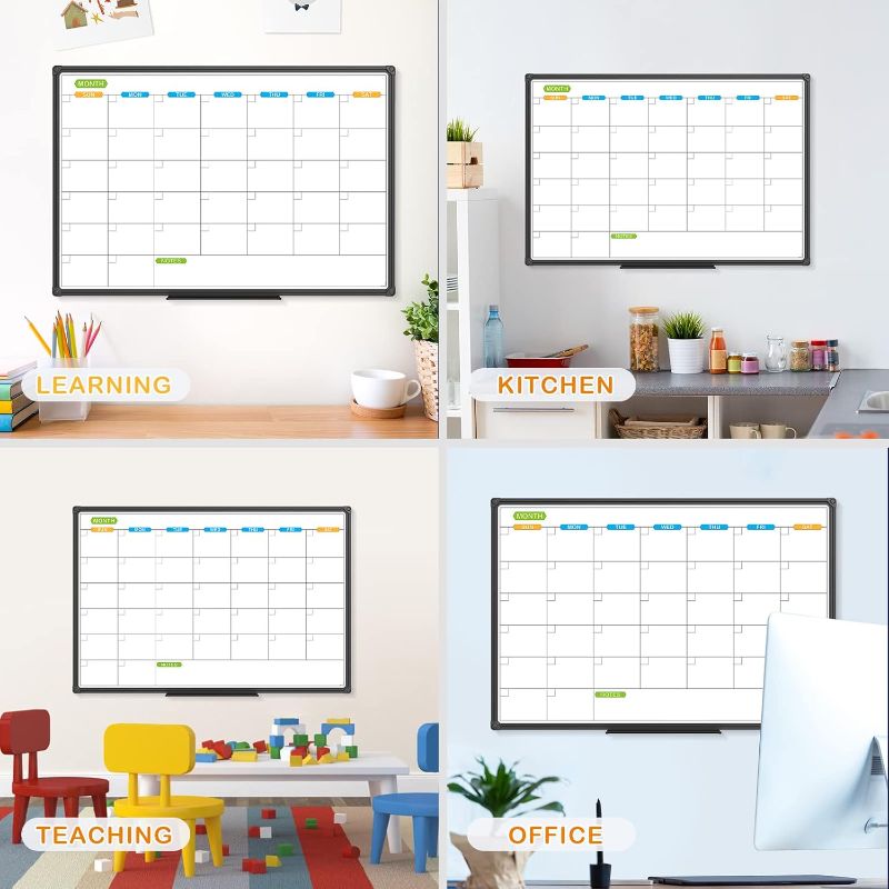 Photo 1 of JILoffice Dry Erase Calendar Whiteboard - Magnetic White Board Calendar Monthly 36 X 24 Inch, Black Aluminum Frame Wall Mounted Board for Office Home and School