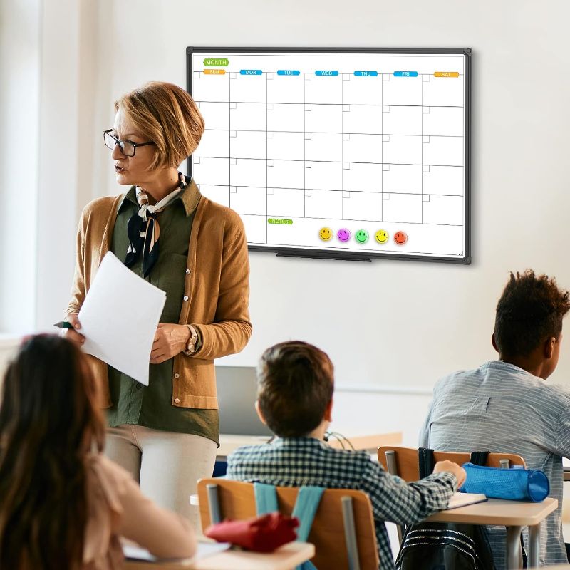 Photo 1 of JILoffice Dry Erase Calendar Whiteboard - Magnetic White Board Calendar Monthly 36 X 24 Inch, Black Aluminum Frame Wall Mounted Board for Office Home and School