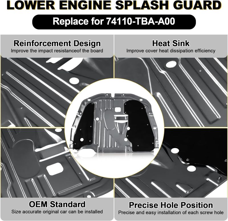 Photo 1 of 74110-TBA-A00 Lower Engine Splash Guard Under Car Shield Cover Board for Honda Civic 2016 2017 2018 2019 2020 2021, Front Centre Underbody Shield | with 90674-TY2-A01 Pins and 90105-TBA-A00 Bolts