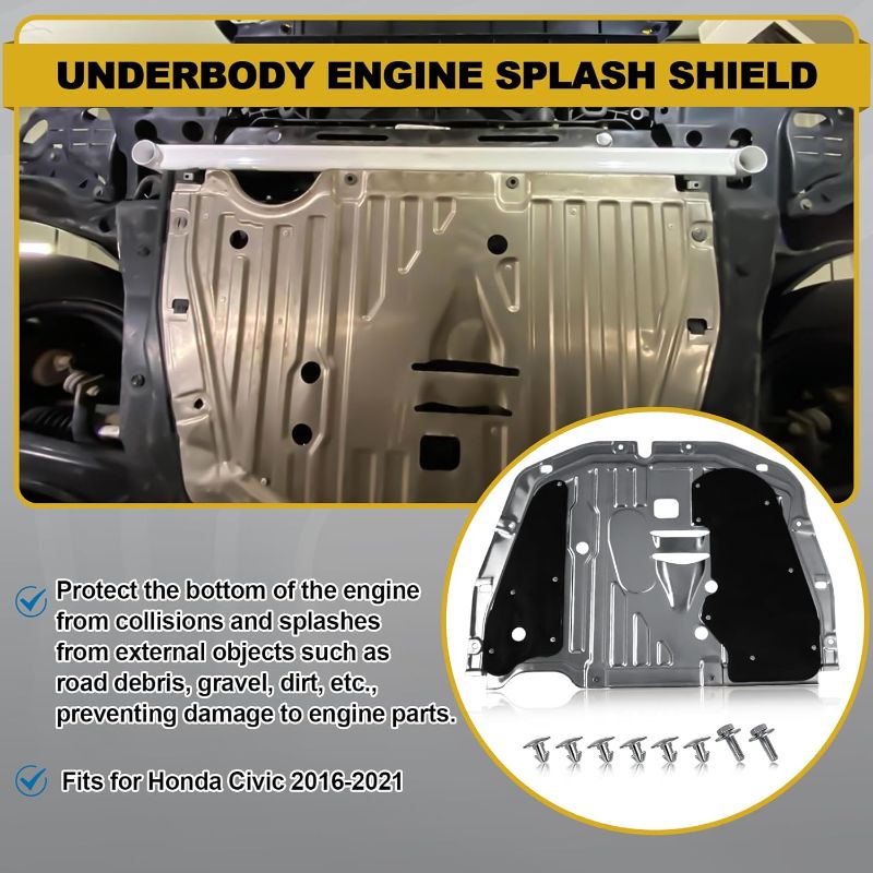 Photo 1 of 74110-TBA-A00 Lower Engine Splash Guard Under Car Shield Cover Board for Honda Civic 2016 2017 2018 2019 2020 2021, Front Centre Underbody Shield | with 90674-TY2-A01 Pins and 90105-TBA-A00 Bolts