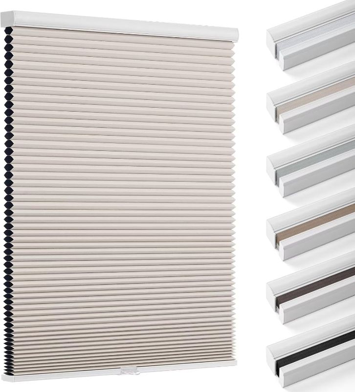 Photo 1 of Changshade Blackout Blinds, Cordless Cellular Shades, Honeycomb Blackout Shades, Room Darkening Blinds, Pull Down Window Shades, Easy to Install Honeycomb Window Blinds for Home&Office, Beige