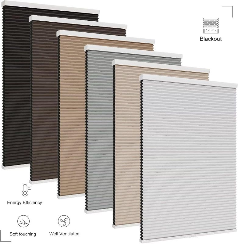 Photo 1 of Changshade Blackout Blinds, Cordless Cellular Shades, Honeycomb Blackout Shades, Room Darkening Blinds, Pull Down Window Shades, Easy to Install Honeycomb Window Blinds for Home&Office, Beige