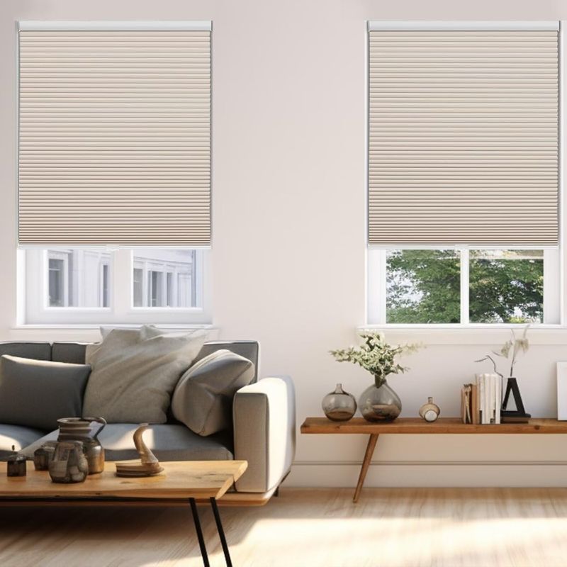 Photo 1 of Changshade Blackout Blinds, Cordless Cellular Shades, Honeycomb Blackout Shades, Room Darkening Blinds, Pull Down Window Shades, Easy to Install Honeycomb Window Blinds for Home&Office, Beige