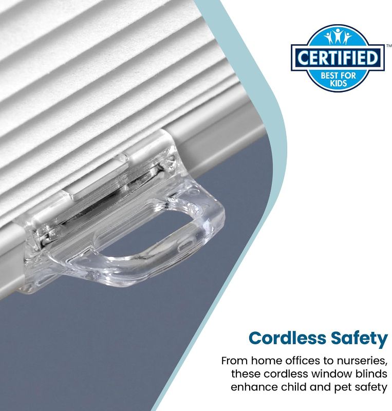 Photo 1 of BlindsAvenue Cellular Honeycomb Cordless Shade, 9/16" Single Cell, Blackout, Cotton White, Size: 27.5" W x 48" H