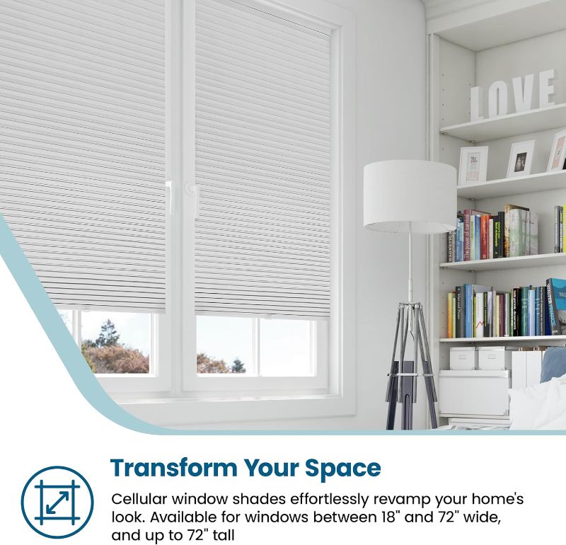 Photo 1 of BlindsAvenue Cellular Honeycomb Cordless Shade, 9/16" Single Cell, Blackout, Cotton White, Size: 27.5" W x 48" H