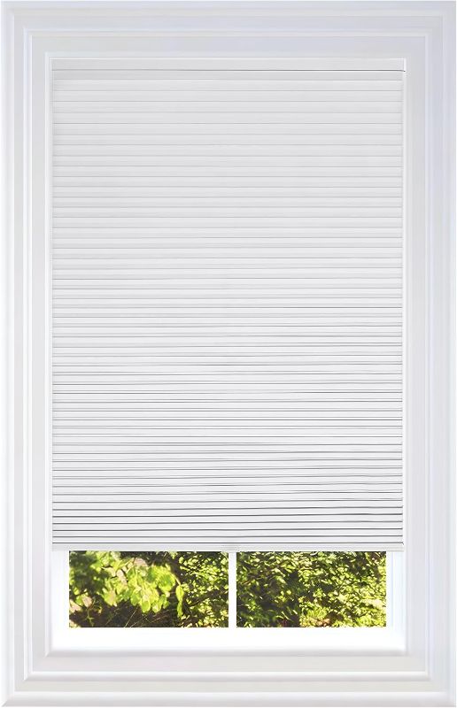 Photo 1 of BlindsAvenue Cellular Honeycomb Cordless Shade, 9/16" Single Cell, Blackout, Cotton White, Size: 27.5" W x 48" H