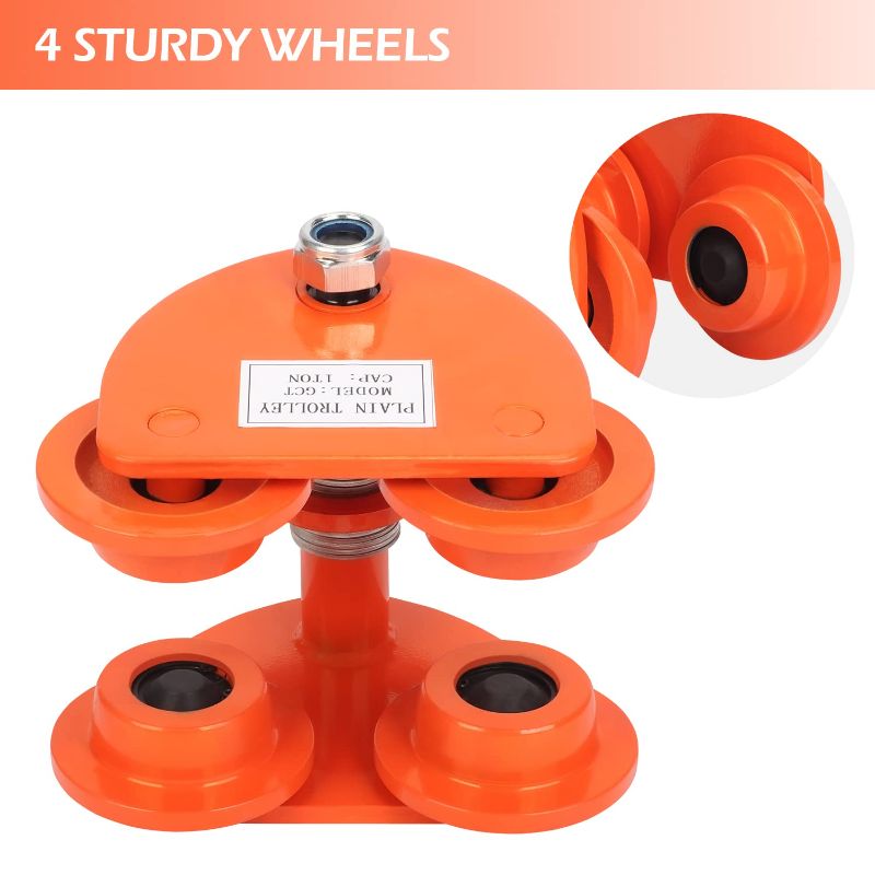 Photo 1 of Nisorpa 1 Ton Manual Trolley, 2200LBS Capacity Heavy Duty Beam Plain Trolley Push Beam Track Roller Trolley Crane Lift Dual Wheels Garage Hoist for Straight Curved I Beam Lifting and Hoisting