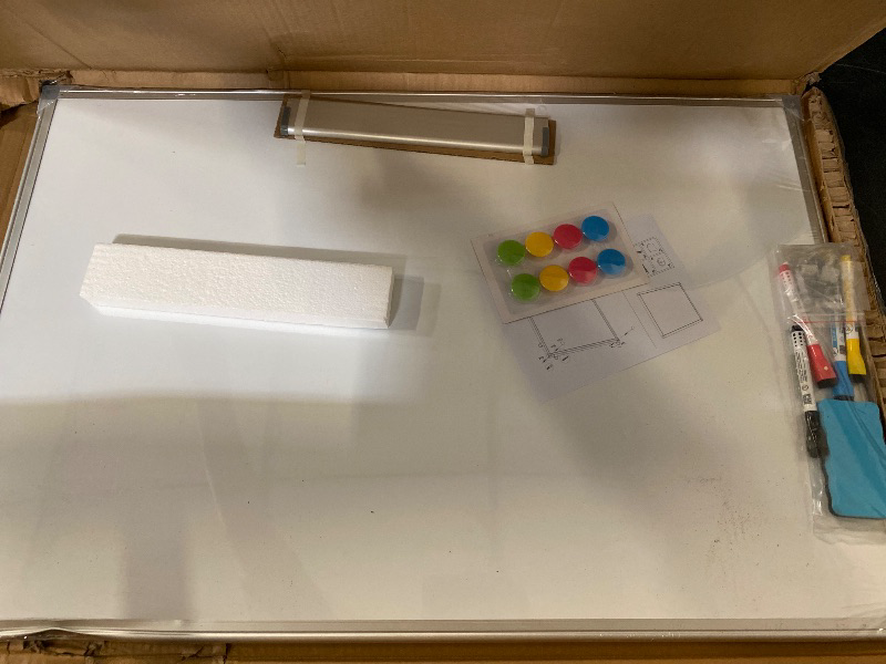 Photo 1 of WALGLASS Combination Magnetic Whiteboard & Corkboard, 36"x24" Combo for School, Office & Home, Dry Erase Board with Removable Tray, Pins, Eraser, Markers & Magnets
