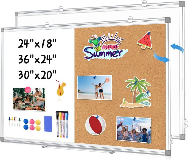Photo 1 of WALGLASS Combination Magnetic Whiteboard & Corkboard, 36"x24" Combo for School, Office & Home, Dry Erase Board with Removable Tray, Pins, Eraser, Markers & Magnets