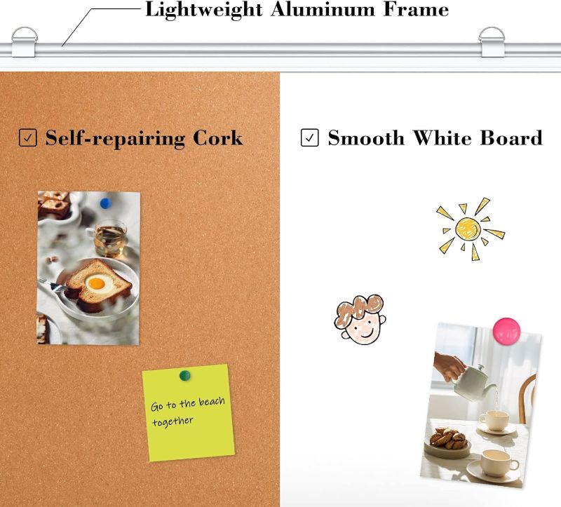 Photo 1 of WALGLASS Combination Magnetic Whiteboard & Corkboard, 36"x24" Combo for School, Office & Home, Dry Erase Board with Removable Tray, Pins, Eraser, Markers & Magnets