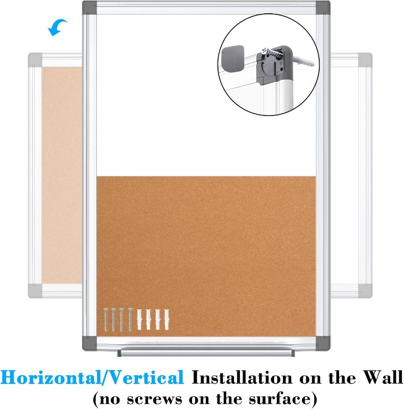 Photo 1 of WALGLASS Combination Magnetic Whiteboard & Corkboard, 36"x24" Combo for School, Office & Home, Dry Erase Board with Removable Tray, Pins, Eraser, Markers & Magnets