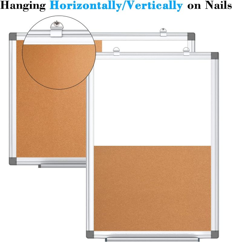Photo 1 of WALGLASS Combination Magnetic Whiteboard & Corkboard, 36"x24" Combo for School, Office & Home, Dry Erase Board with Removable Tray, Pins, Eraser, Markers & Magnets