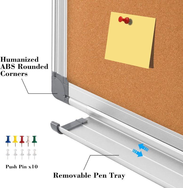 Photo 1 of WALGLASS Combination Magnetic Whiteboard & Corkboard, 36"x24" Combo for School, Office & Home, Dry Erase Board with Removable Tray, Pins, Eraser, Markers & Magnets